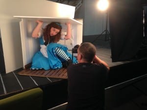 Naomi French as Alice in photo shoot for Alice's Adventures in Winter Wonderland.
